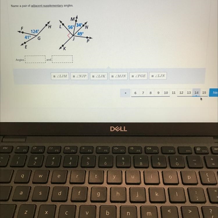 Name a pair of adjacent supplementary angles.-example-1