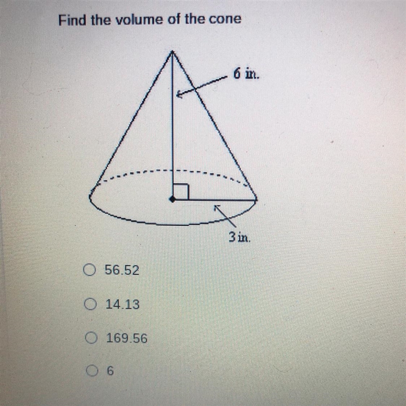 Find the volume of the cone plsss help-example-1