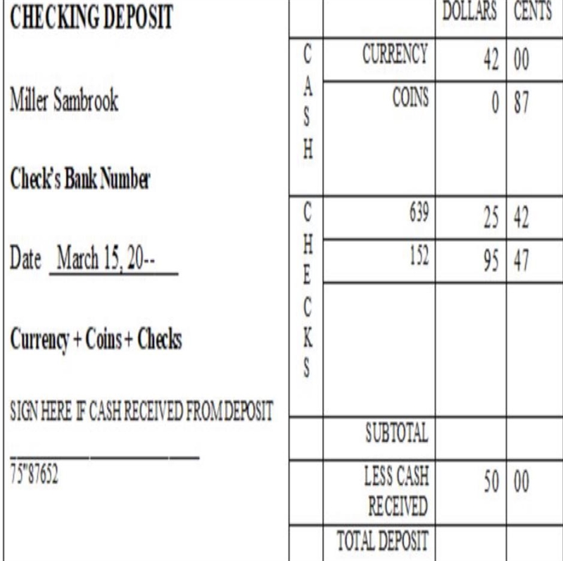 What is the total deposit on the deposit slip below?-example-1