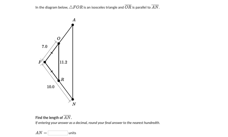 In the diagram below, △FORi s an isosceles triangle and OR is parallel to AN. Find-example-1