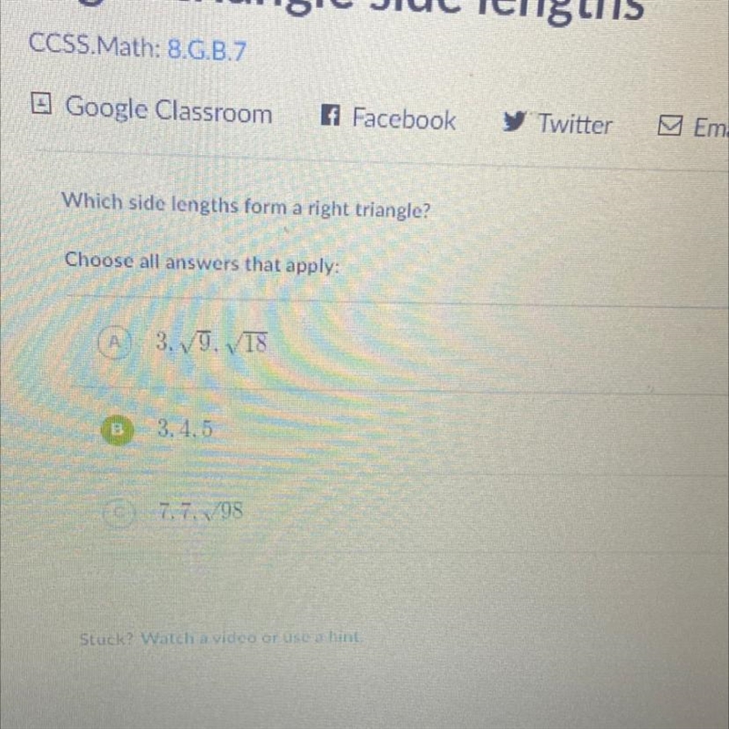 NEED HELP ASAP Which side lengths form a right triangle?-example-1