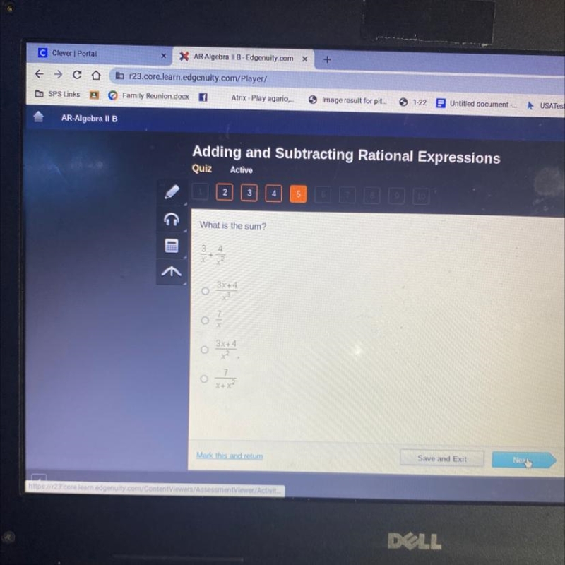 What is the sum? 3 4 3x+4 **** О. 3x+4 o 7 xxx HELP please 52 minutes left !!!!!!-example-1