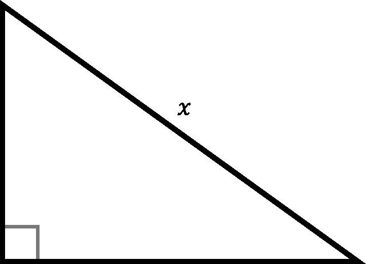 The length of the hypotenuse (x) is an irrational number between 6 and 8. Both legs-example-1