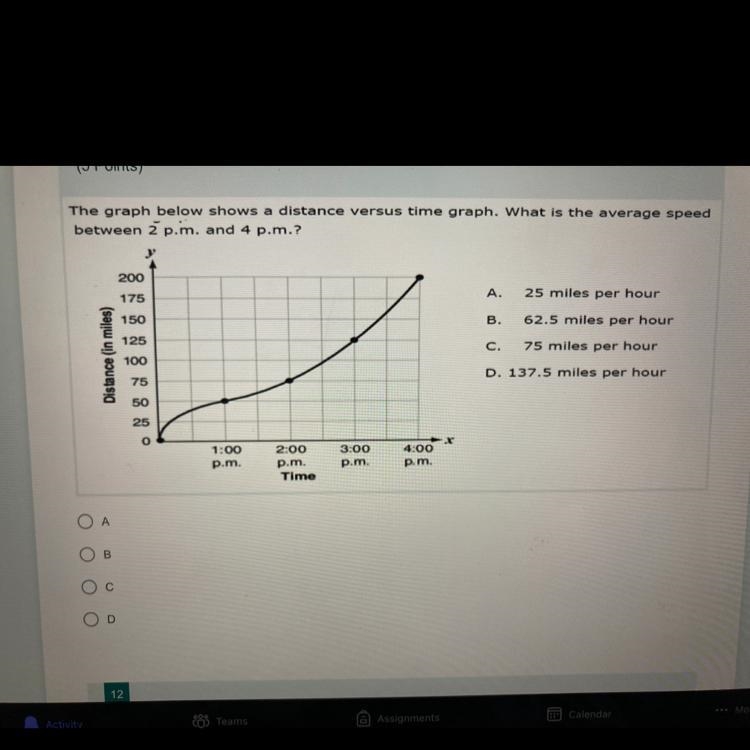 The graph below shows a distance versus time graph. What is the average speed between-example-1