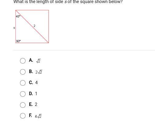 PLEASE HELP! What is the length of side s of the square shown below!w?-example-1