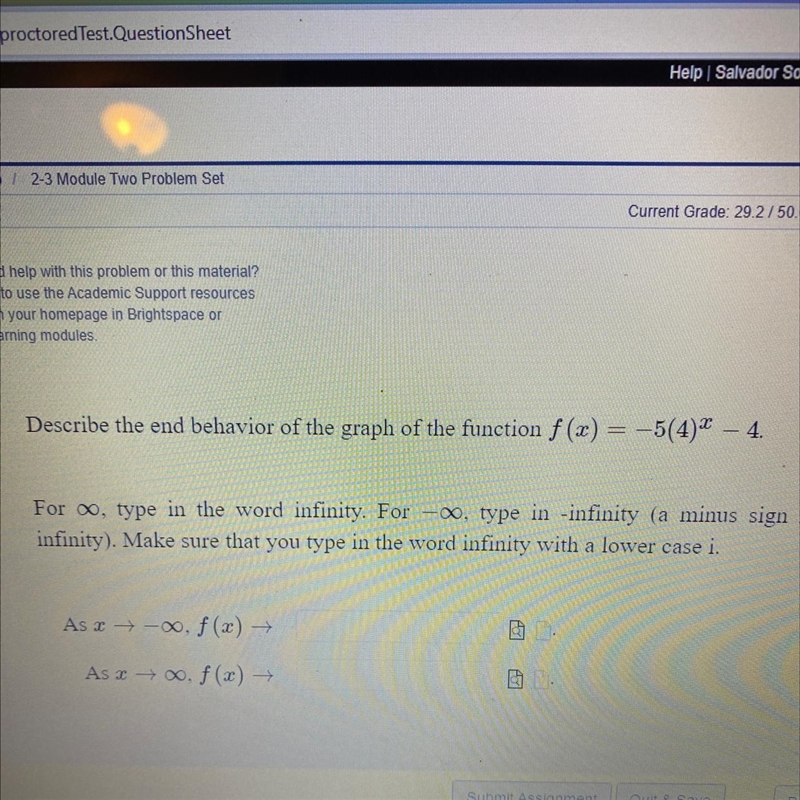 Describe the end behavior of the graph of the function f (x) = -5(4)» – 4.-example-1