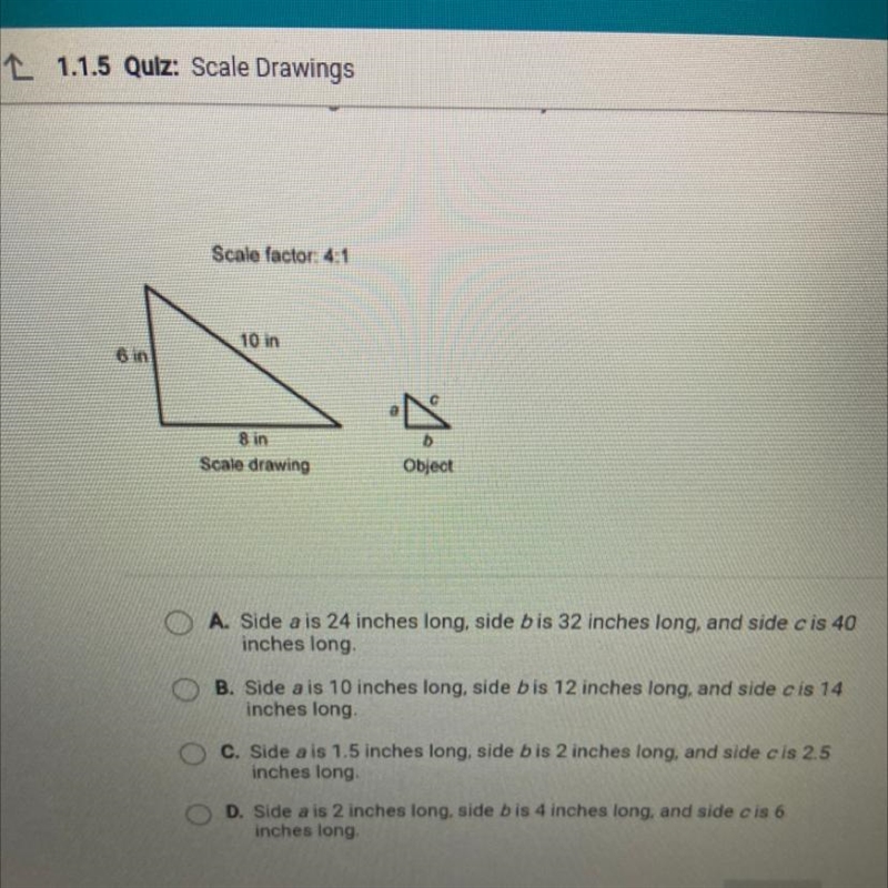 Use the given scale factor and the side lengths of the scale drawing to determine-example-1