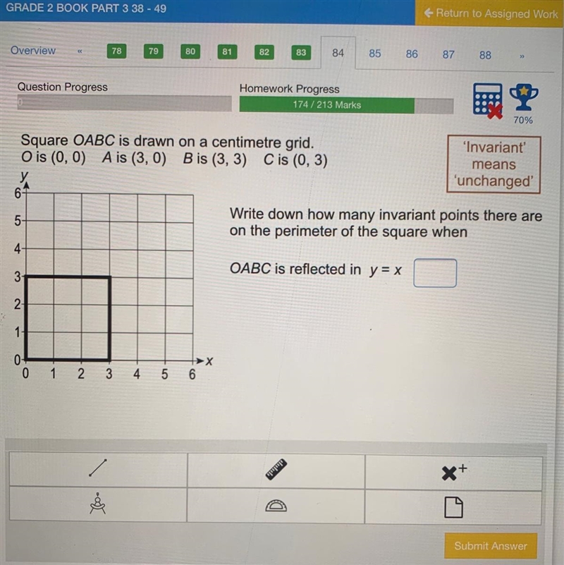 10 points :) Square OABC is drawn on a centimetre grid. O is (0,0) Ais (3,0) Bis (3, 3) C-example-1