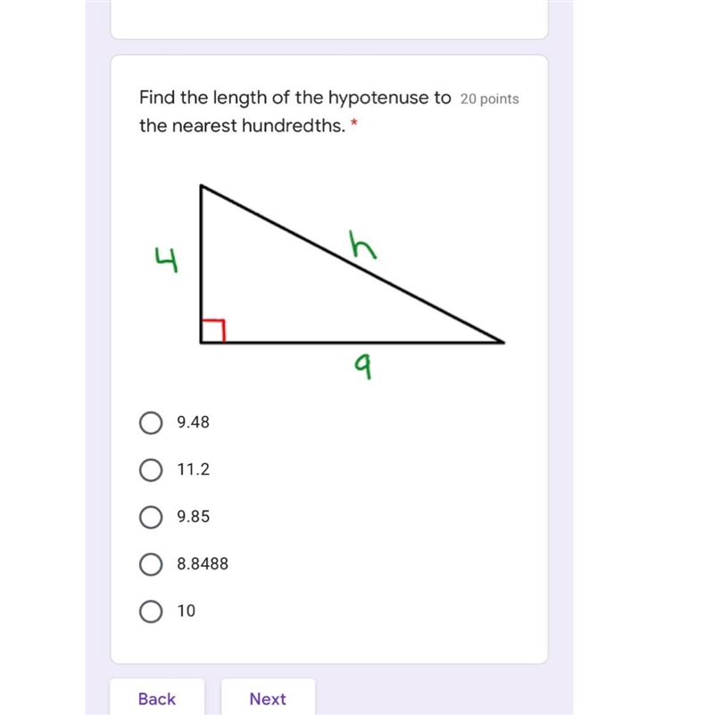 Find the length of the hypotenuse to the nearest hundredths.-example-1