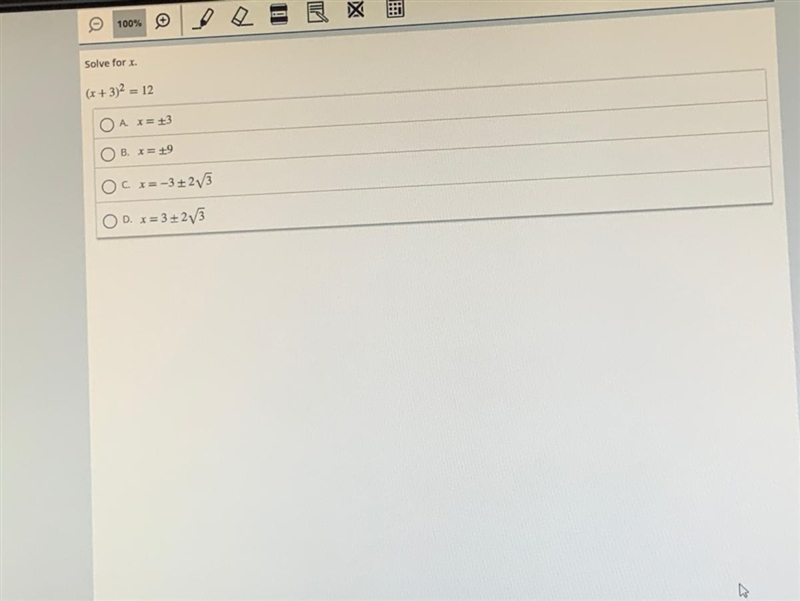 Need answers ASAP. (x + 3)^2 = 12 ?-example-1