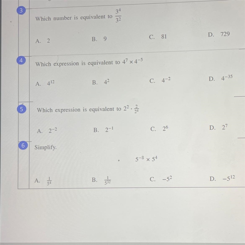 Which expression is equivalent to 2^2x2/2^4￼ Can you do question 5 pls-example-1