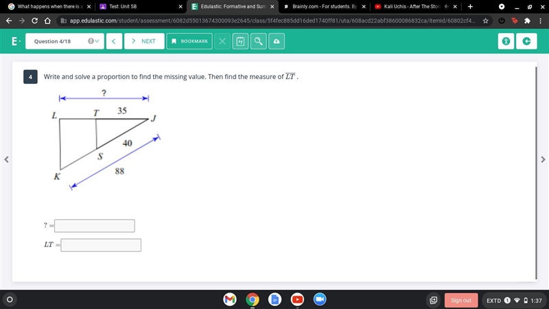 Write and solve a proportion to find the missing value. Then find the measure of \overline-example-1