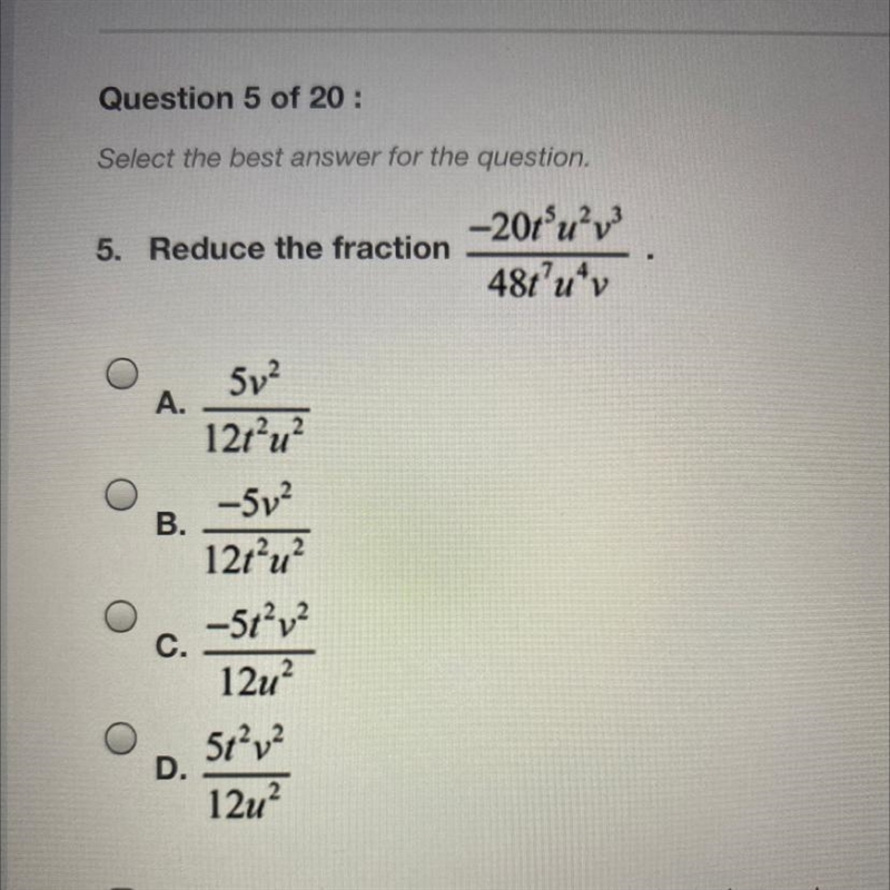 -20t^5u^2v^3 ———————- 48t^7u^4v-example-1