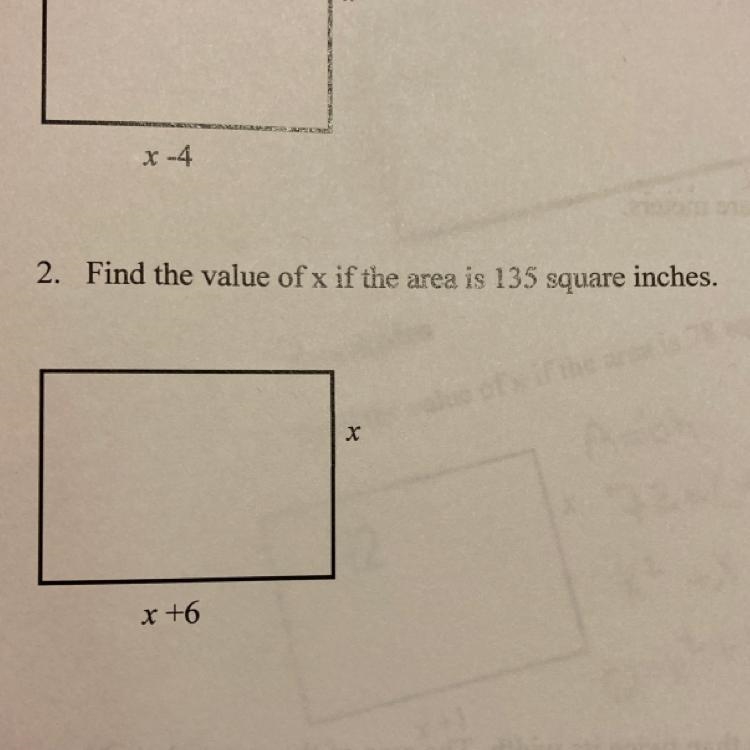 Find the value of x if the area is 135 square inches-example-1