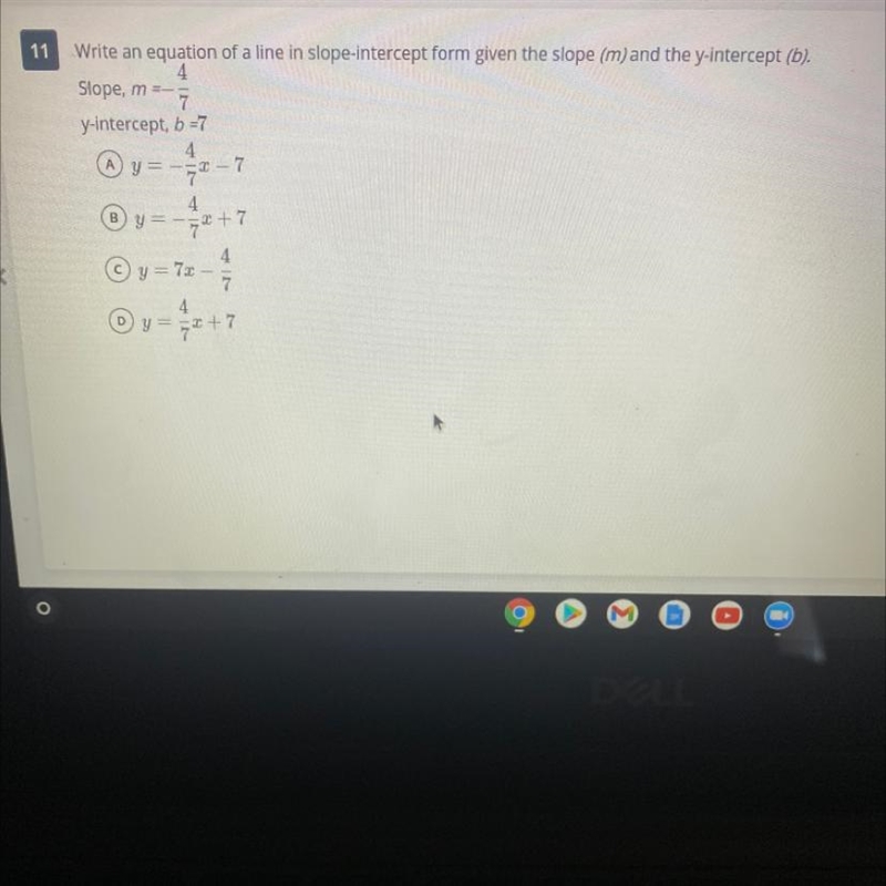 Write an equation of a line in slope-intercept form given the slope (m) and the y-example-1