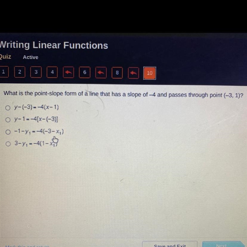 What is the point-slope form of a line that has a slope of -4 and passes through point-example-1