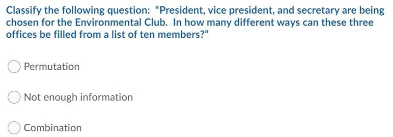 help pls!!! Classify the following question: “President, vice president, and secretary-example-1