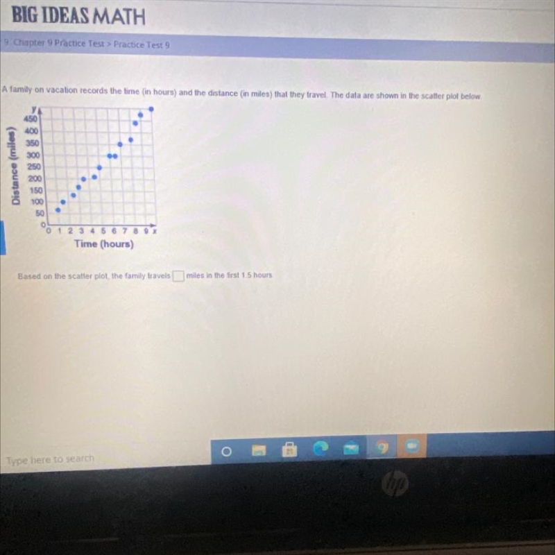 NEED HELP ASAP A family on vacation record time in hours and the distance in miles-example-1