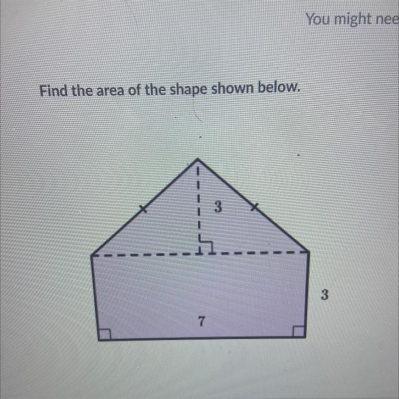 Find the area of the shape shown below.-example-1