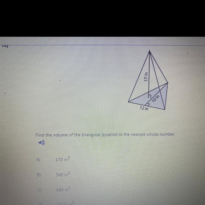 PLEASE PLEASE HELP!!!! Find the volume of the triangular pyramid to the nearest whole-example-1