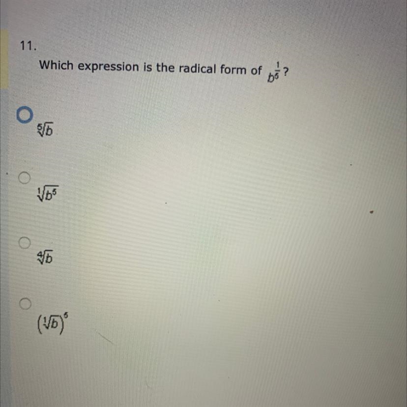 Which expression is the radical form of 1/5b-example-1