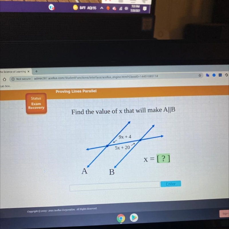 Find the value of x that will make A||B-example-1