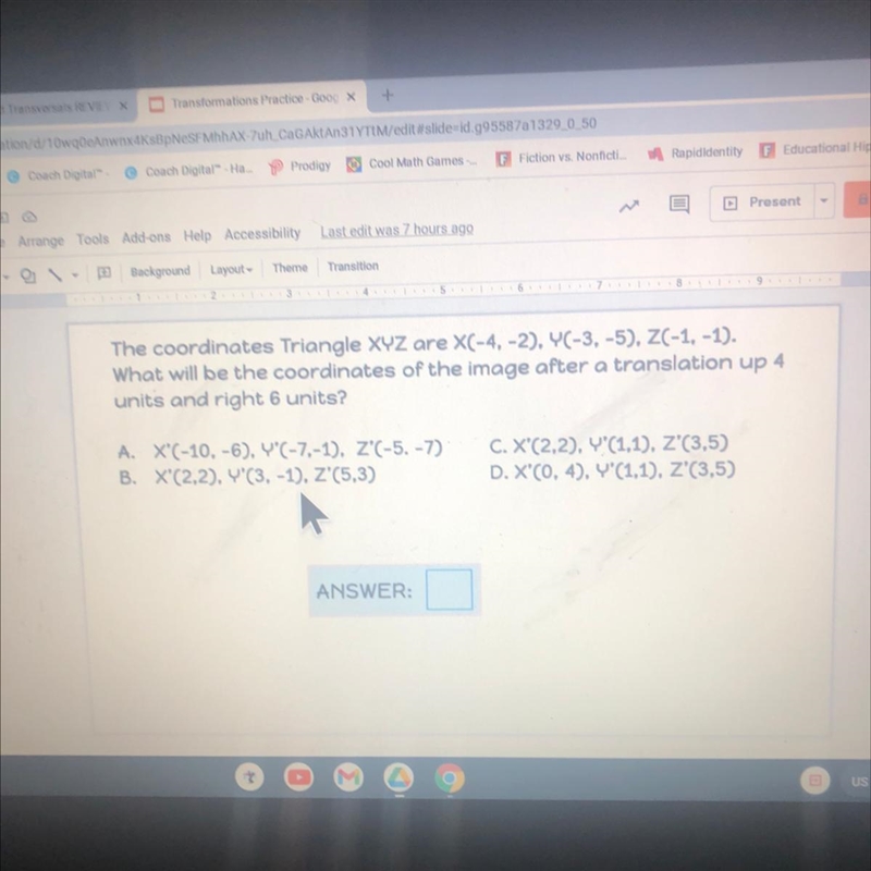 What will be the coordinates of the image after a translation up 4 units and right-example-1