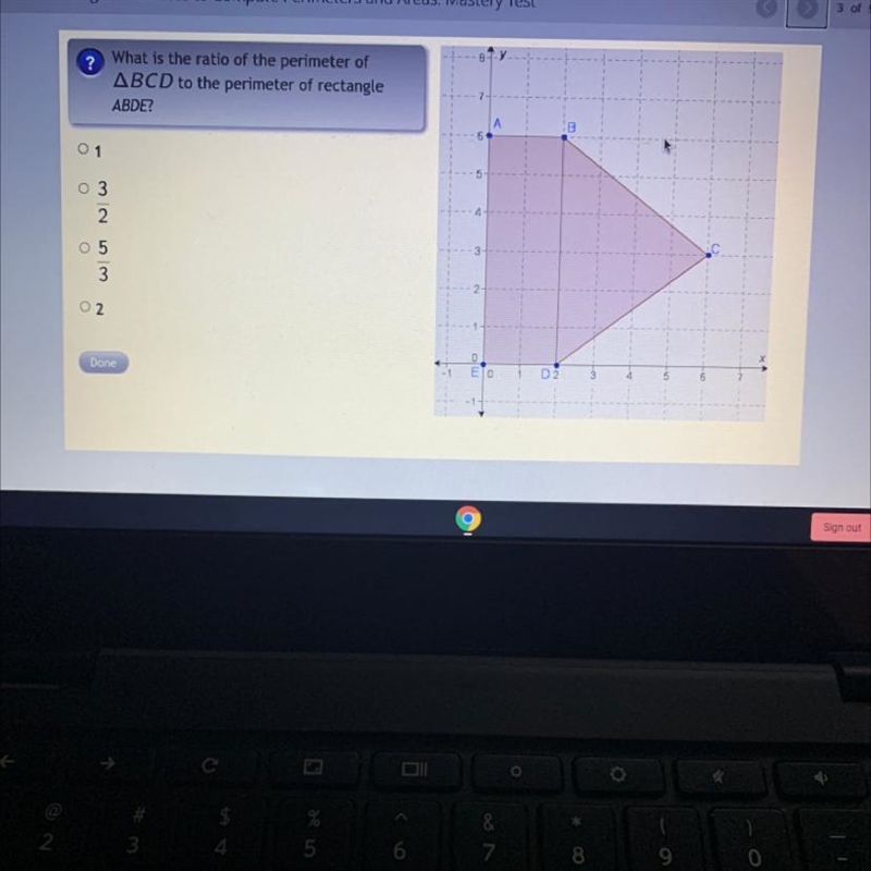 What is the ratio of the perimeter of /\BCD to the perimeter of rectangle ABDE?-example-1