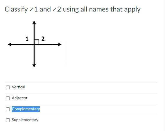 Classify ∠1 and ∠2 using all names that apply-example-1