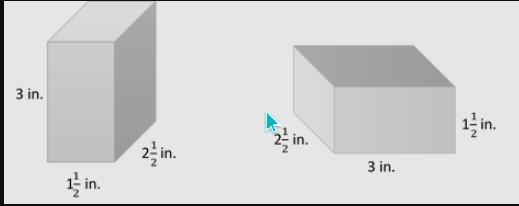 #1 Which rectangular prism will have more volume (left or right) or will they be the-example-1