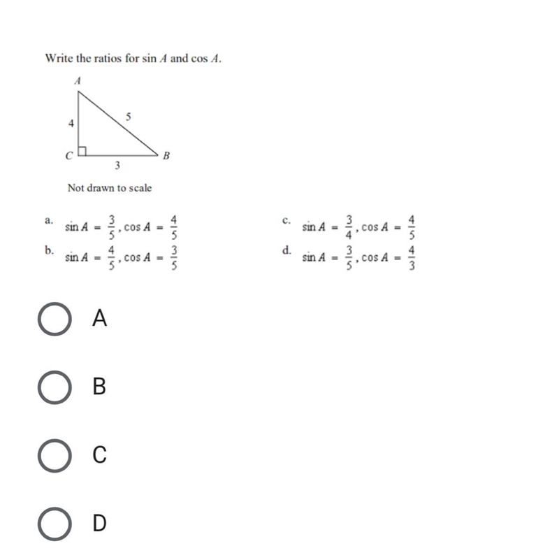 Write the ratios for sin A and cos A.-example-1