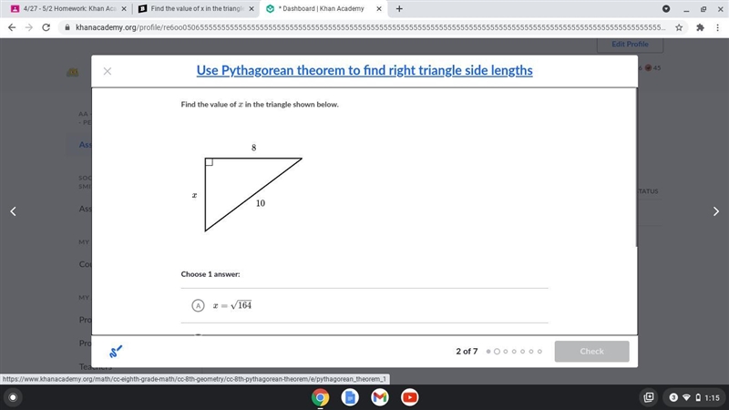 Find the value of x in the triangle shown below. a.164 b.2 c.6 d.80-example-1