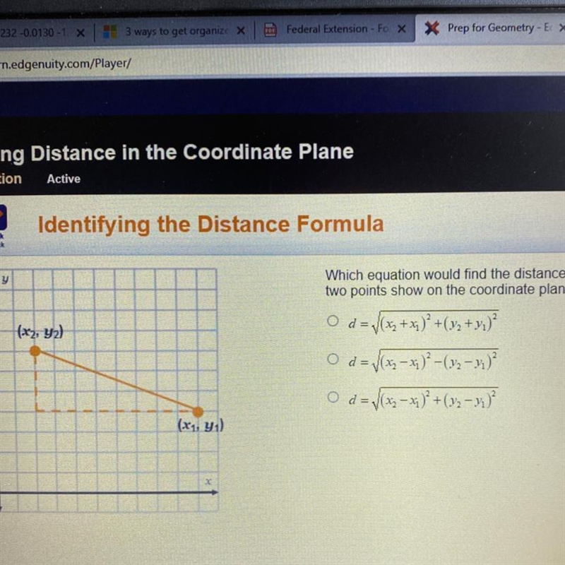 Which equation would find the distance between the two points show on the coordinate-example-1