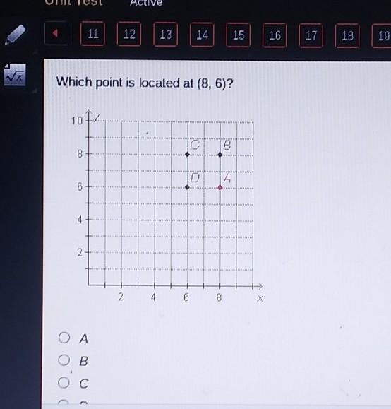 Which point is located at (8, 6)? A B C D​-example-1