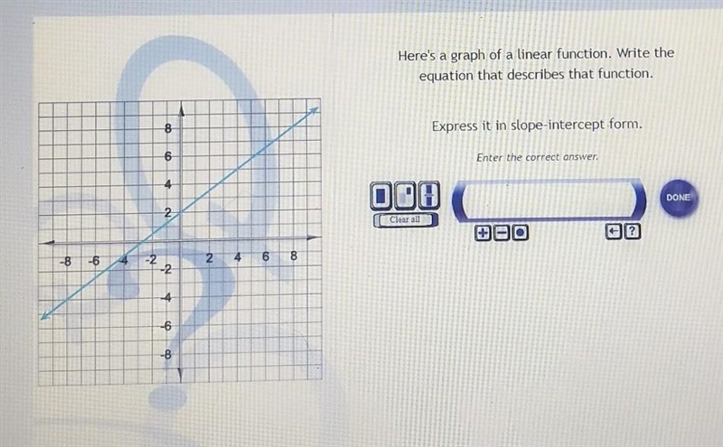 Here's a graph of a linear function write the equation that describes that function-example-1