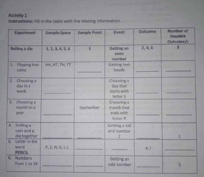 Activity 1 Instructions: Fill in the table with the missing information. Experiment-example-1