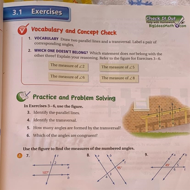 Use the figure to find the measures of the numbered angles, help! 7,8,9-example-1