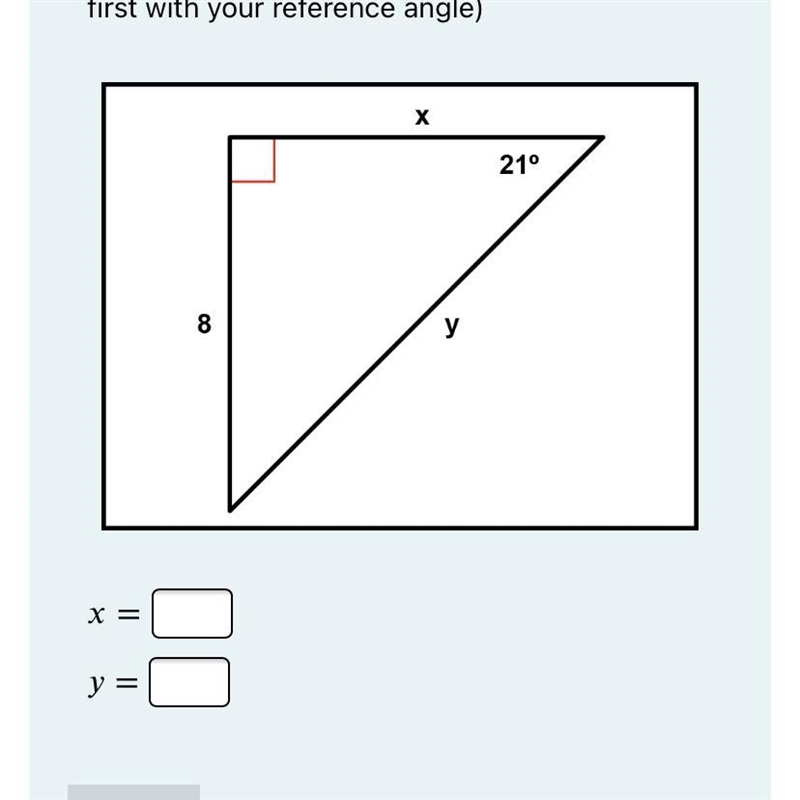 Find the length of the missing sides. Round your answers to the nearest tenth. 8 y-example-1