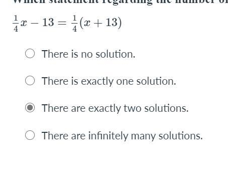 Please help !!! Which statement regarding the number of solutions for the linear equation-example-1