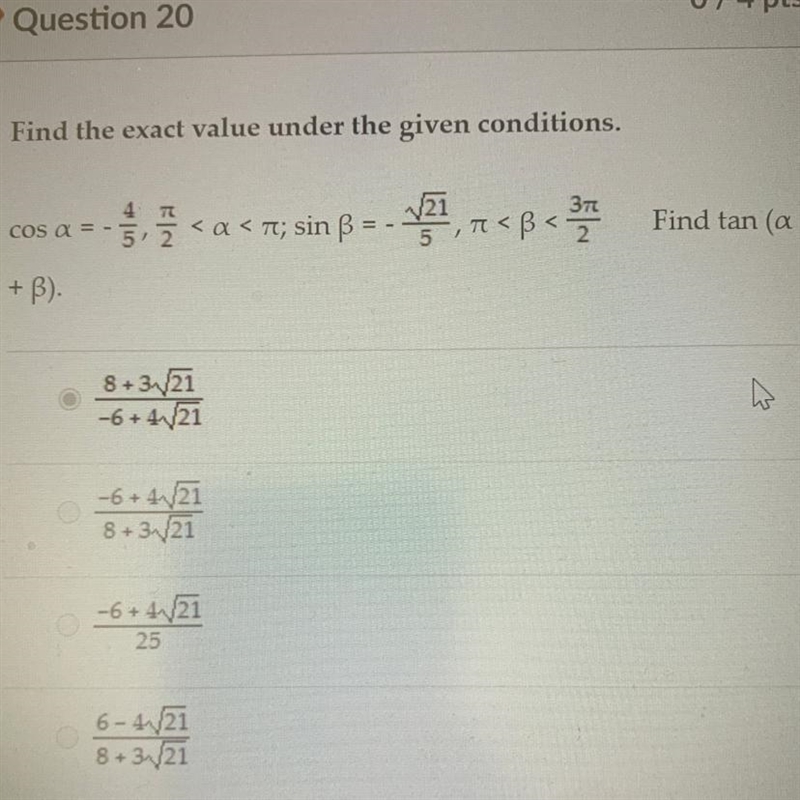 Find the exact value under the given conditions.-example-1