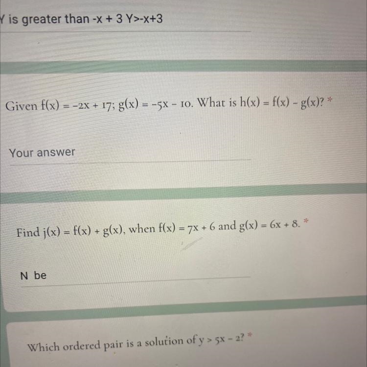 Given f(x) = -2x + 17; g(x) = -5x - 10. What is h(x) = f(x) – g(x)? * (if you would-example-1