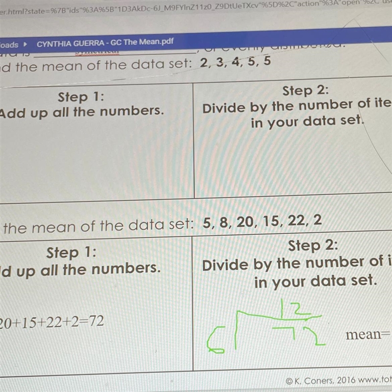 9. Find the mean of the data set: 2, 3, 4, 5, 5 Step 1: Add up all the numbers. Step-example-1