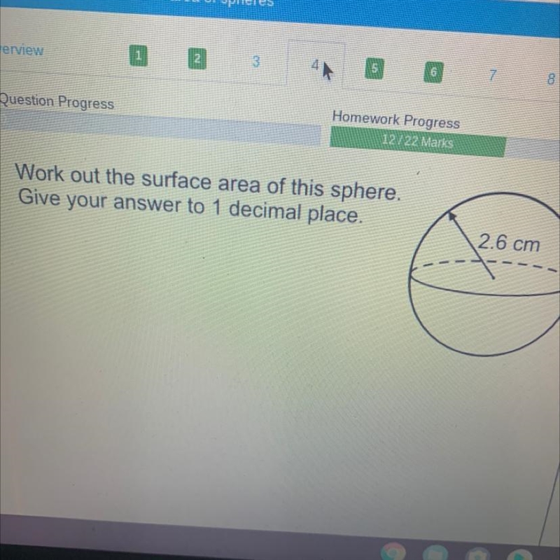 Work out surface area of this sphere give your answer in to 1 DP-example-1