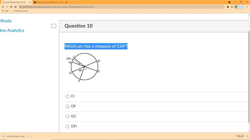 Which arc has a measure of 134º?-example-1