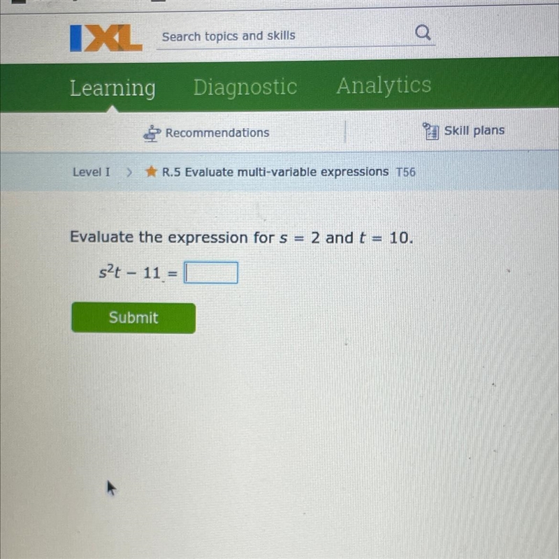 Evaluate the expression for s = 2 and t = 10. s2^t - 11 = ?-example-1