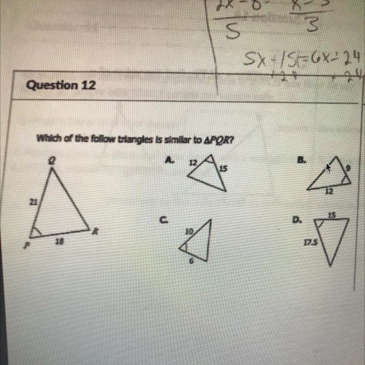 Which of the follow triangles is similar to APOR?-example-1