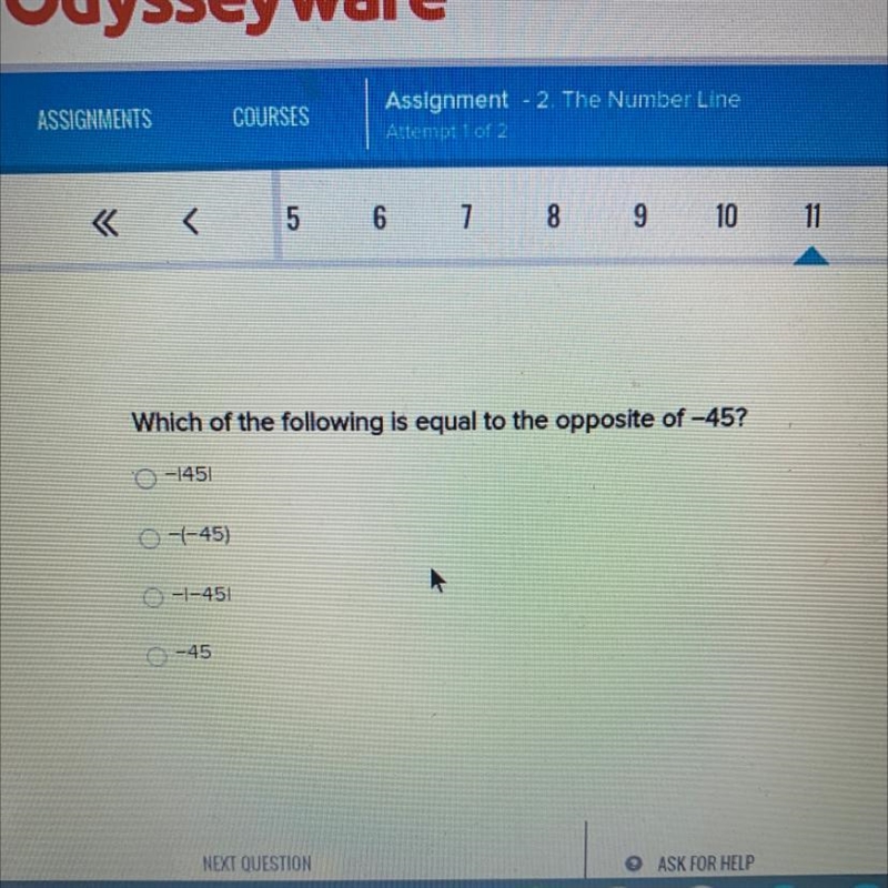 Which of the following is equal to the opposite of -45?-example-1