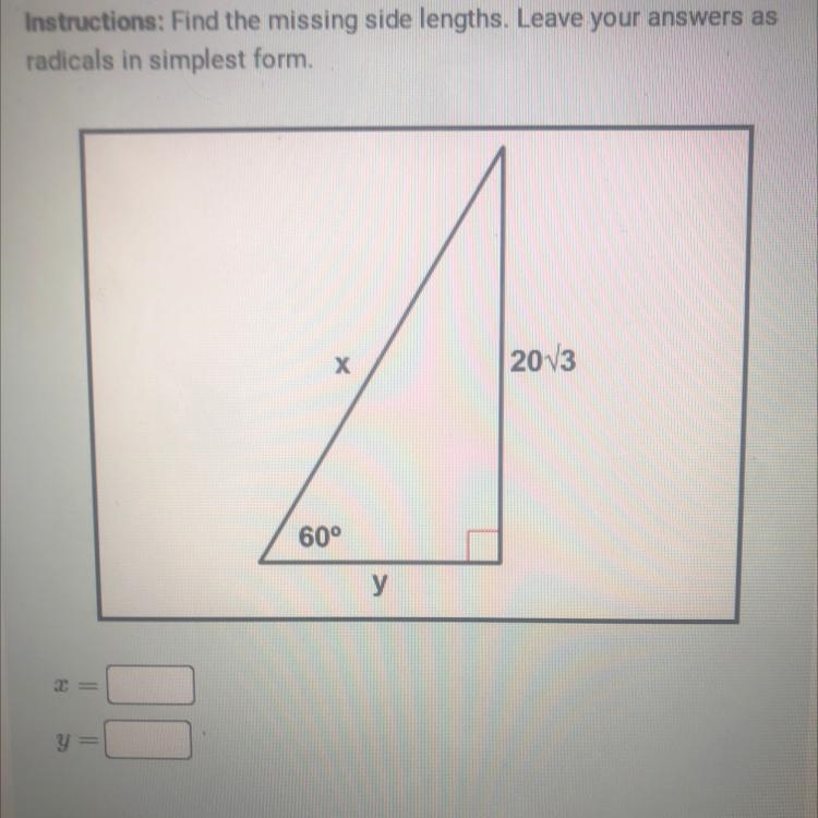 Find the missing side lengths leave your answer as a racials simplest form-example-1