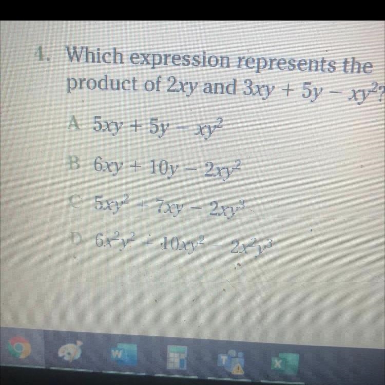 Which expression represents the product of 2xy and 3xy+5y-xy^2-example-1