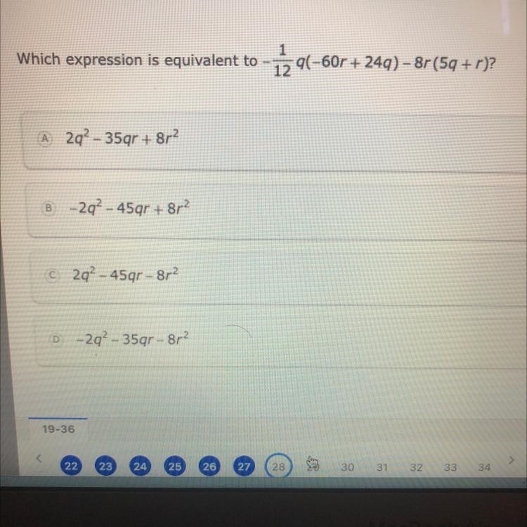 Which expression is equivalent to 1 q(-60r + * + 249) -8r(5q + r)? 12 iz-example-1